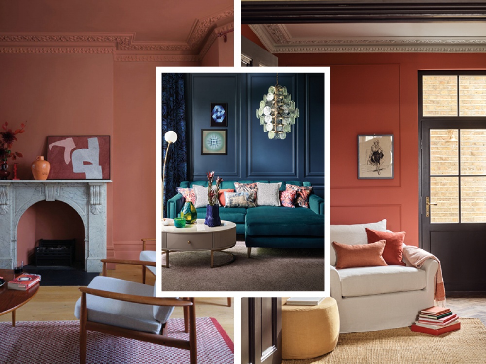 red, brown and blue interior styled living spaces