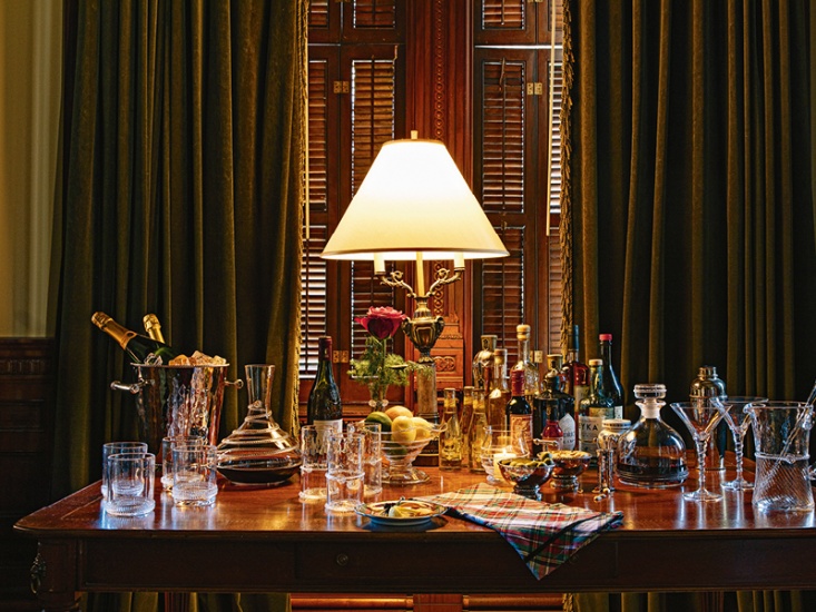 home bar lit by one lamp