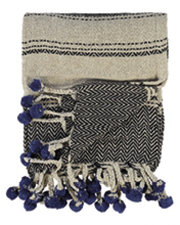 Blue Pom Pom Throw