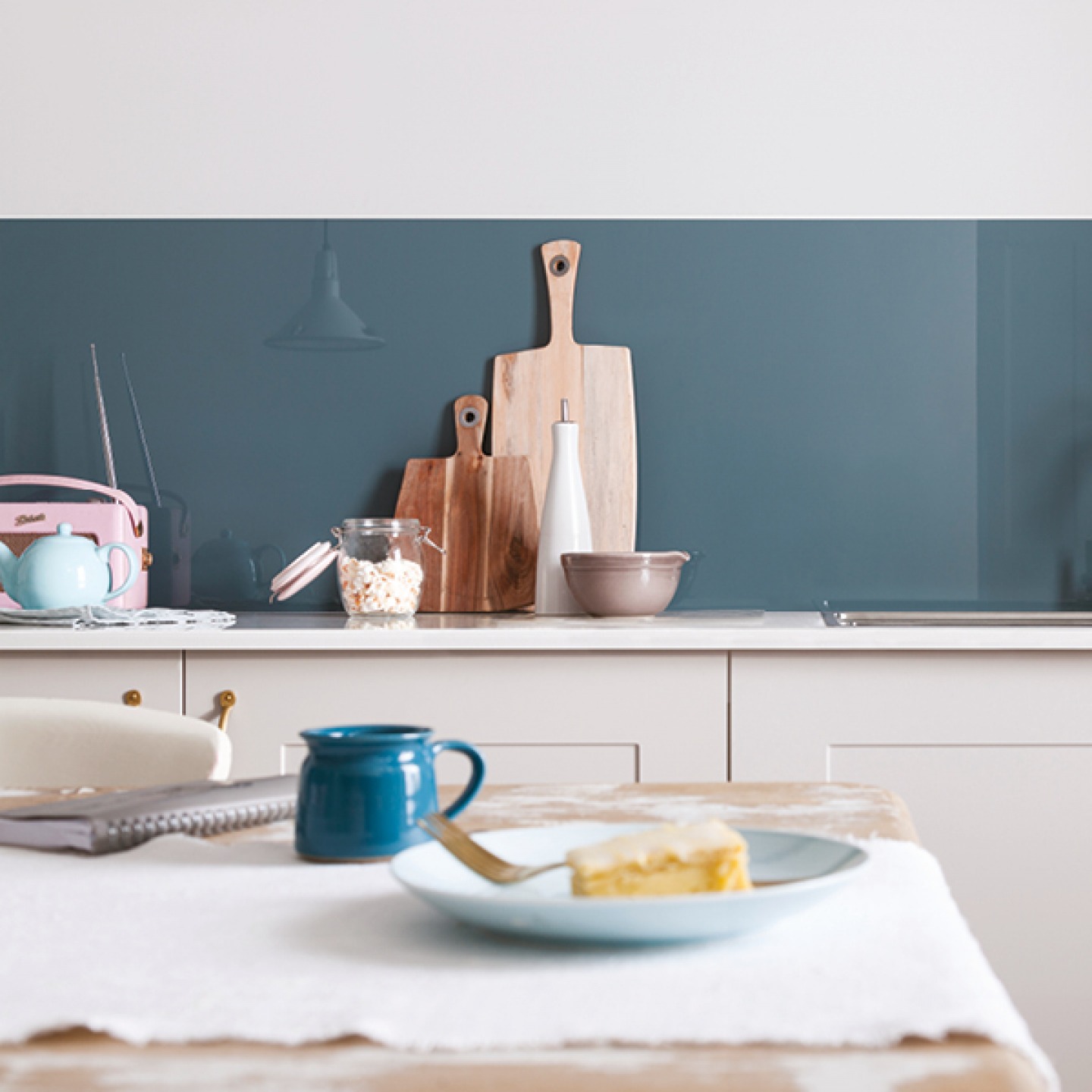 Deep petrol blue splash back