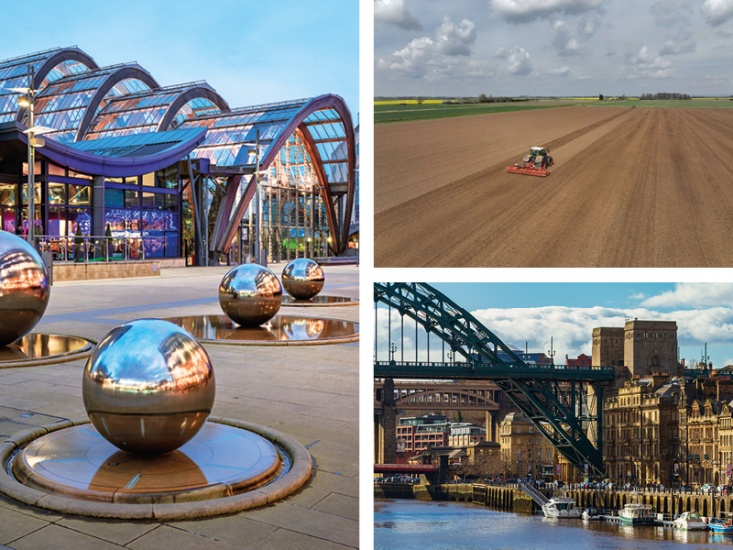Newcastle bridges and Tractor ploughing