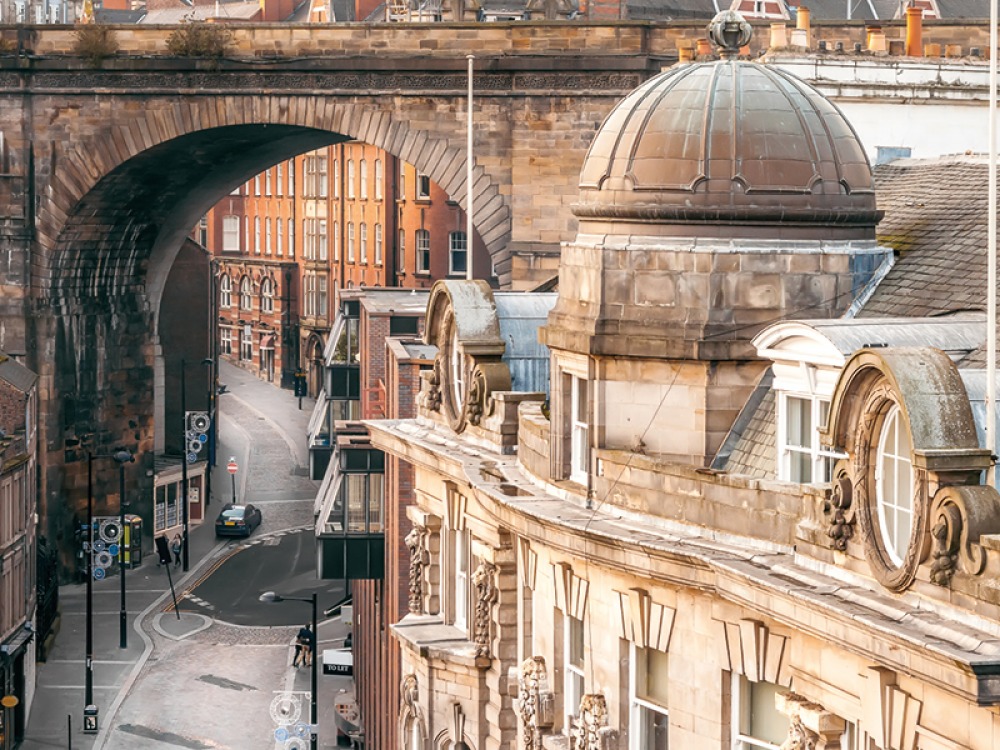 buildings and railway bridge Newcastle