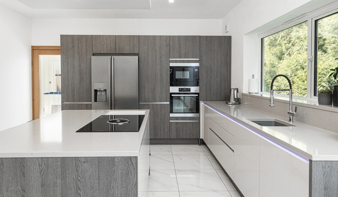 grey high gloss kitchen