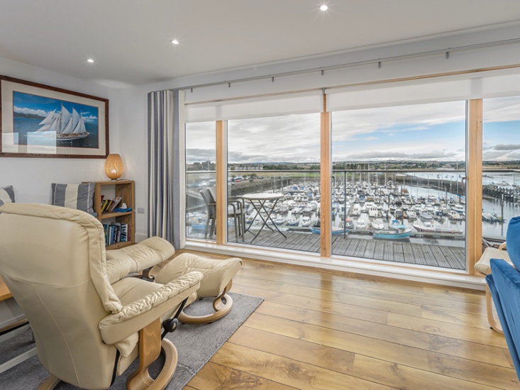 Inside Apartment 14, Seafarer, Amble with the view of harbour