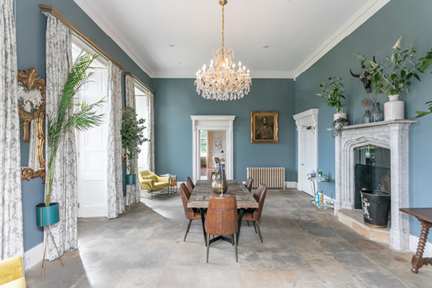 Informal Dining room with large fire place