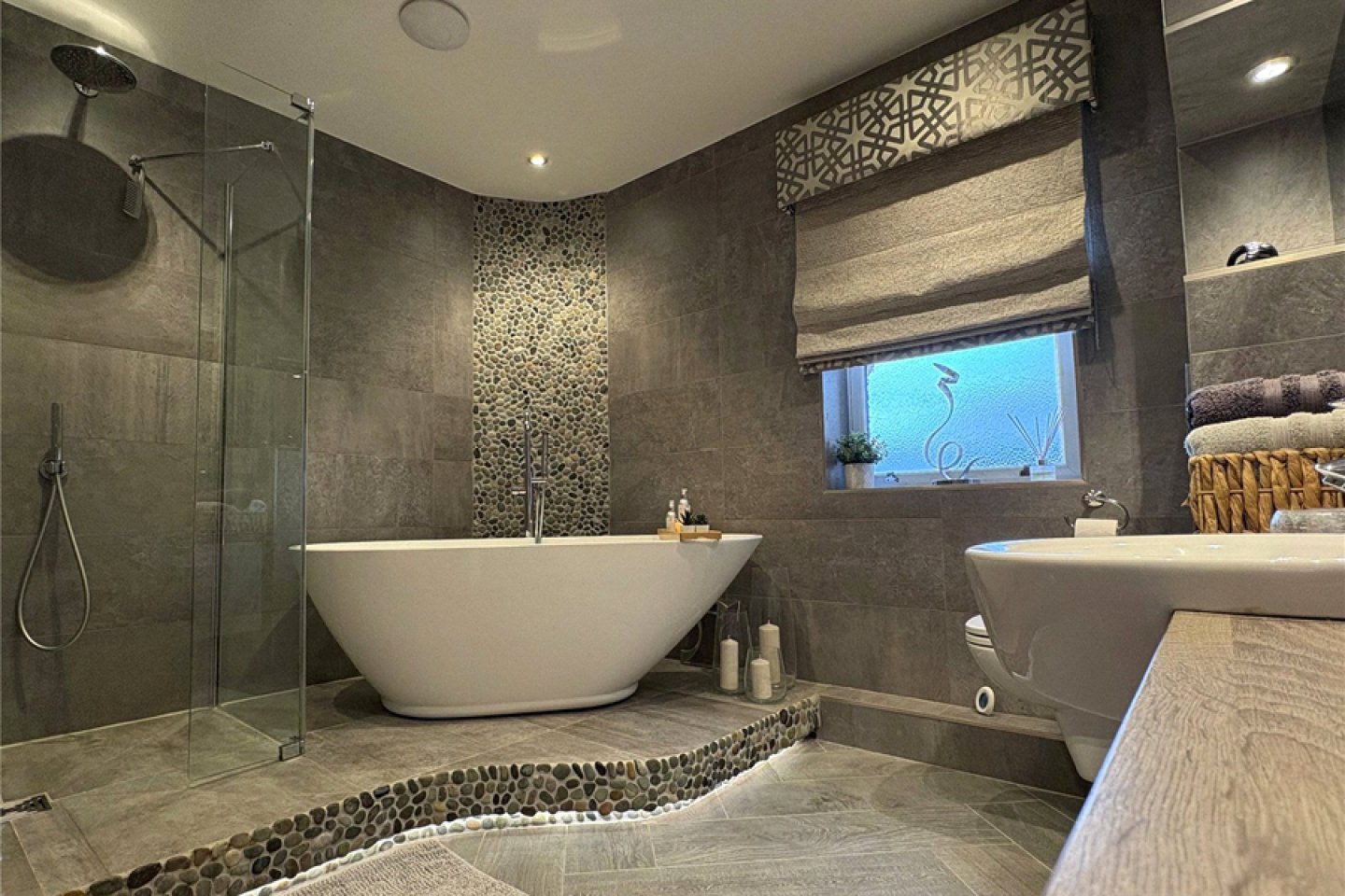 Master bathroom with free-standing bath