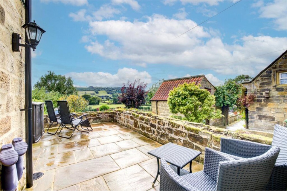 Patio area with views over the valley