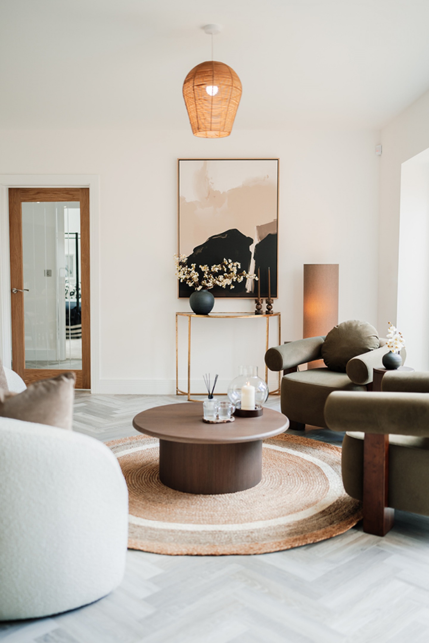 Contemporary living area with neutral aesthetics