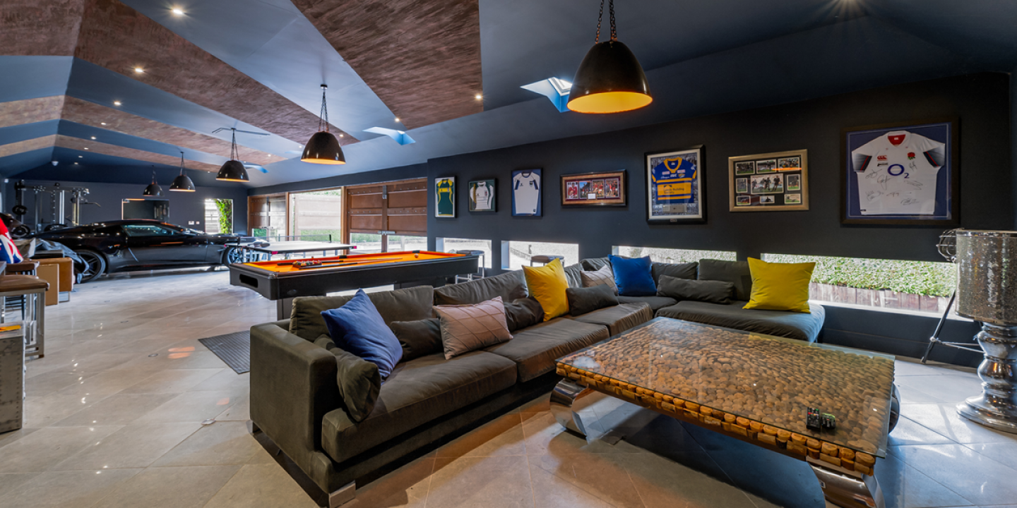 Luxury games room come car garage