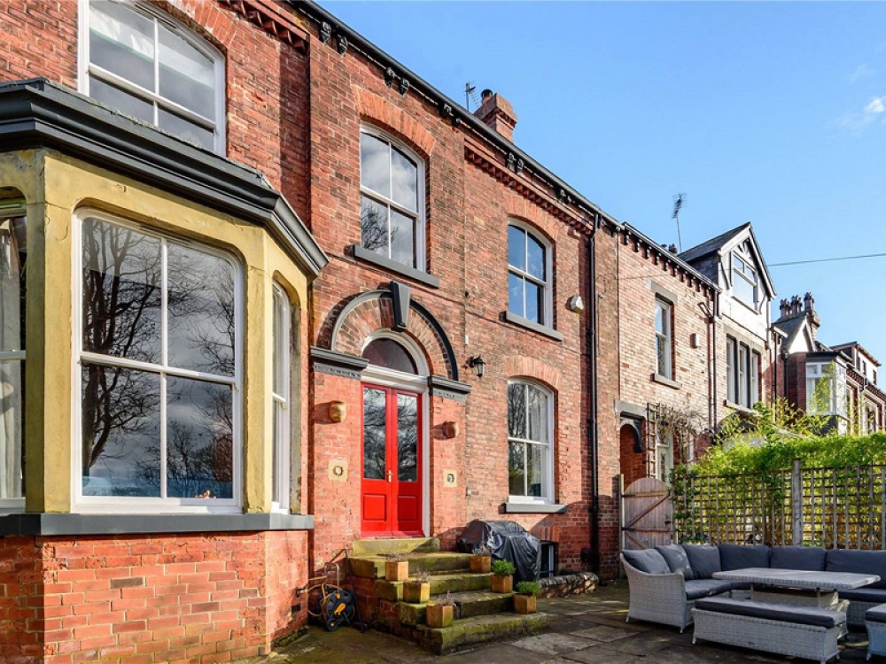 terrace house with red door