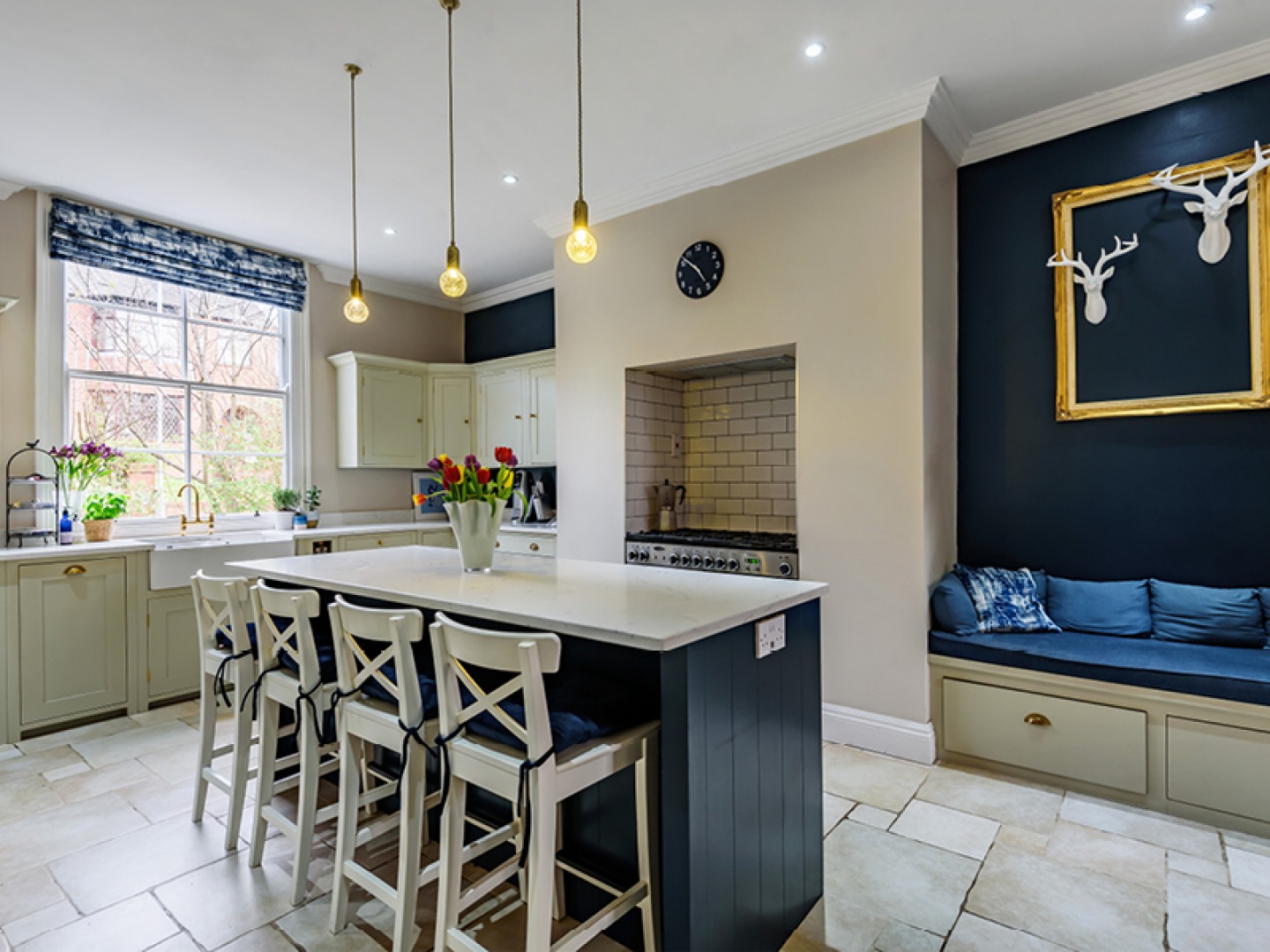 blue and cream kitchen
