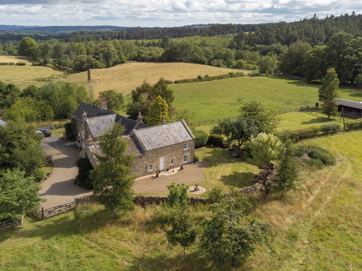 drone image of rural house