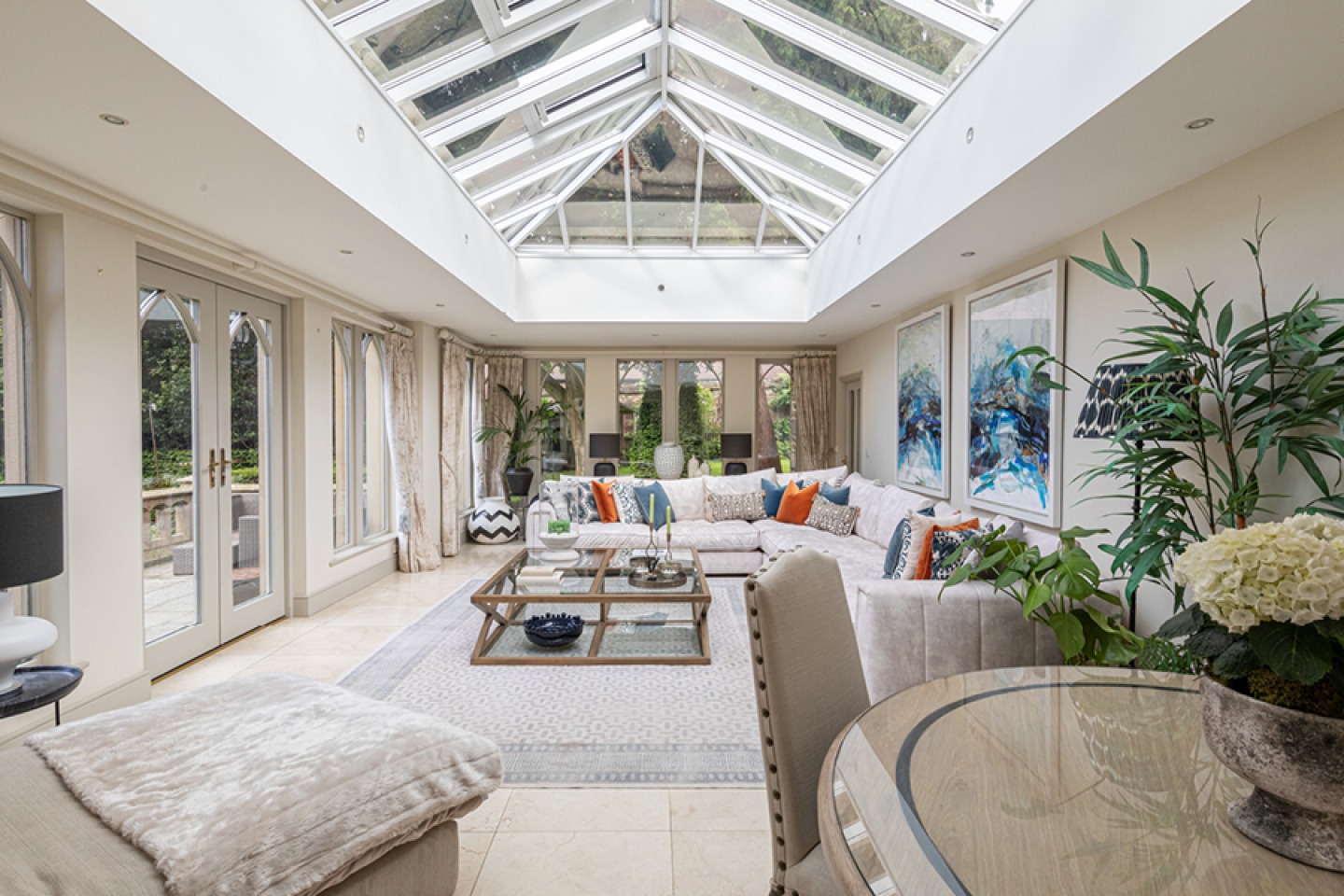 netral coloured lounge with large skylight