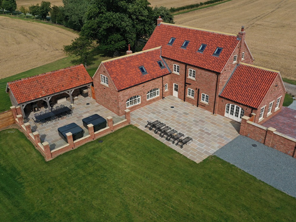 external shot of a large holiday rental from above
