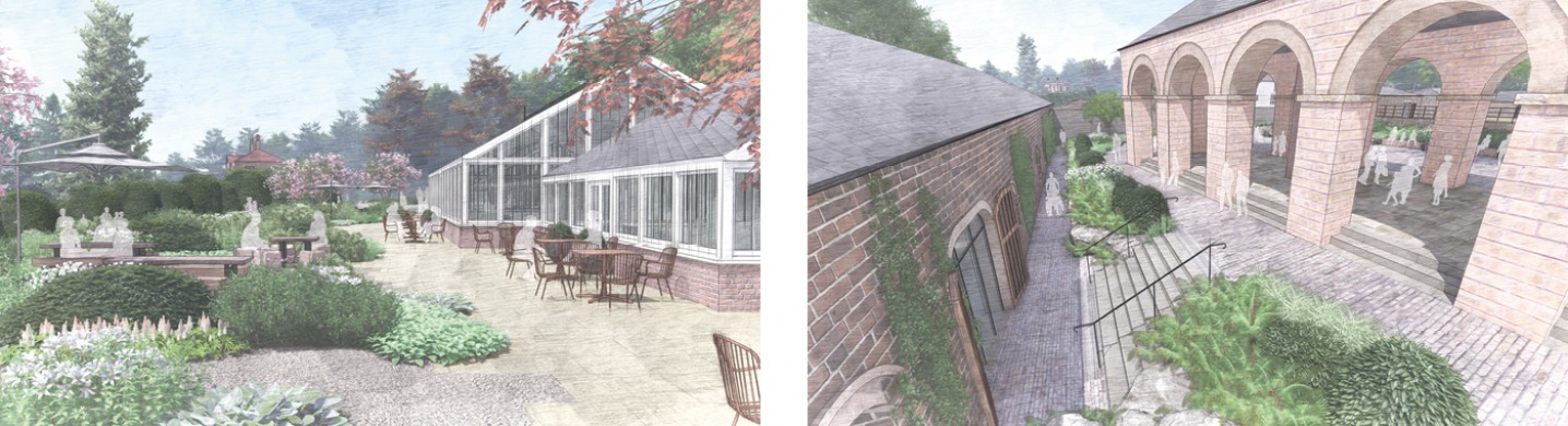 Drawings of the Vinery Cafe and Dutch Barn