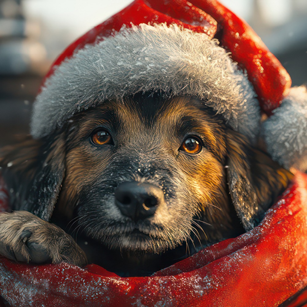 Dog in a santa hat