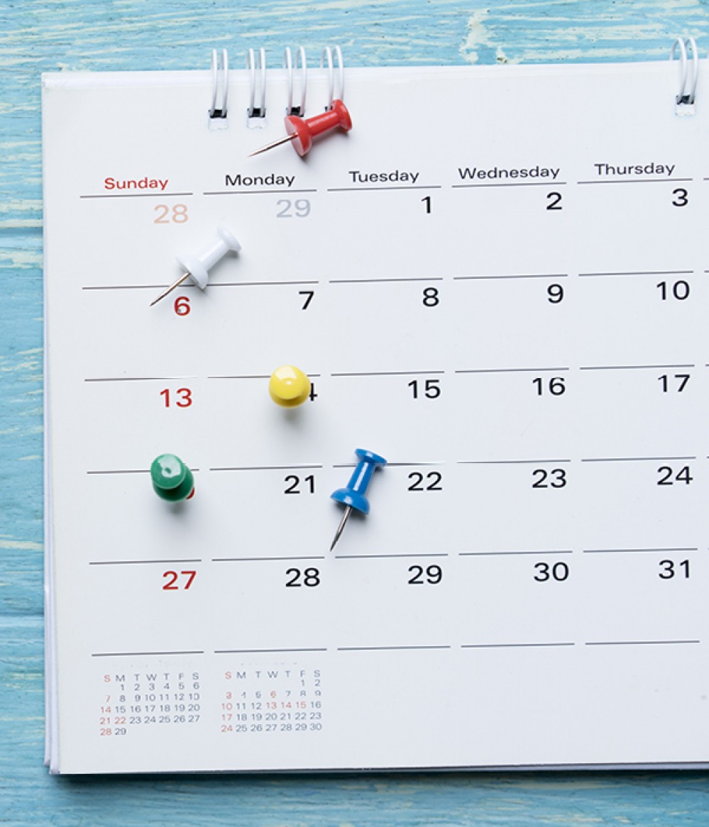 calendar on wooden blue background