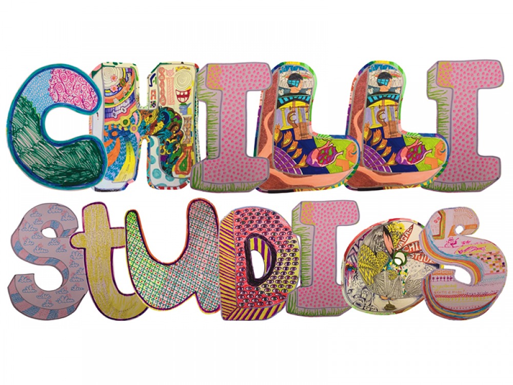 Artist drawing of the words Chilli Studios