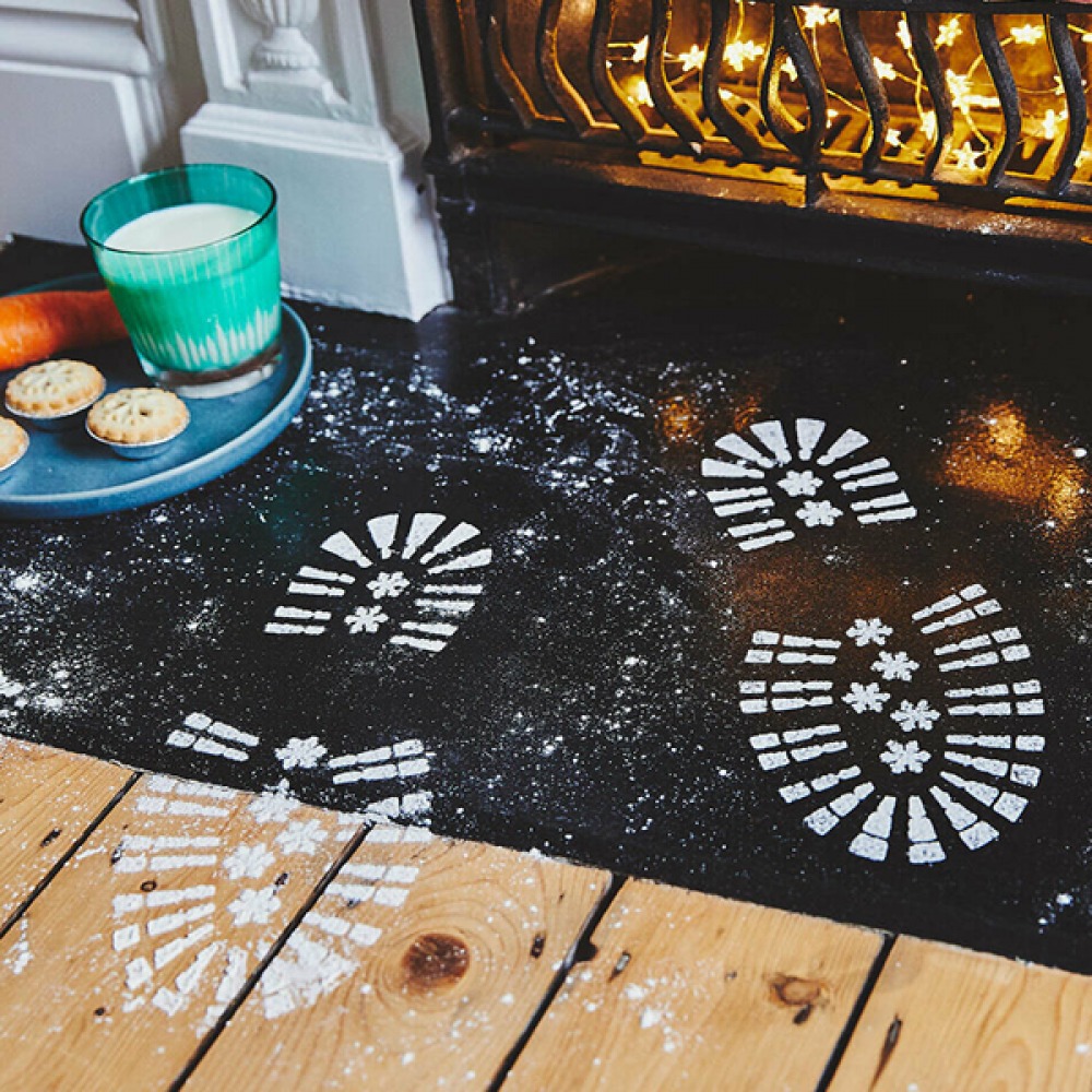 white boot prints on fire place