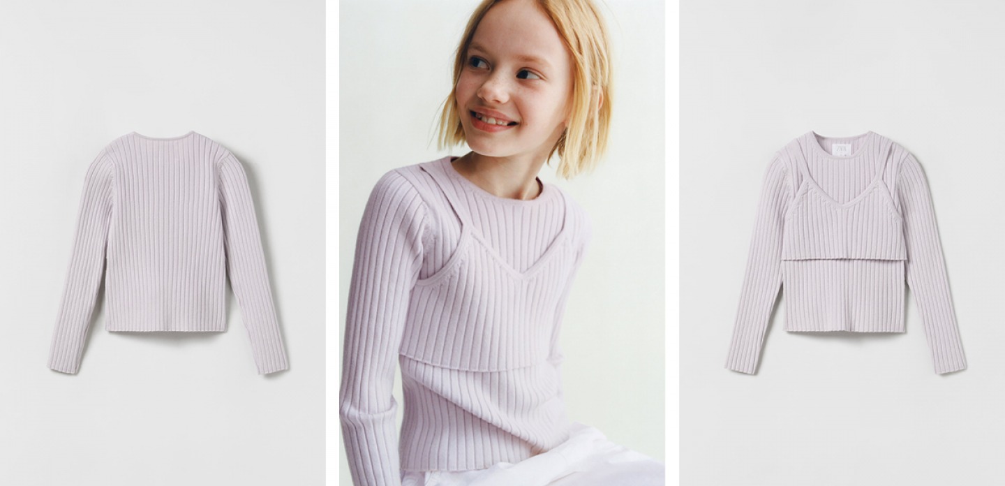 Lilac Ribbed knit sweater with top