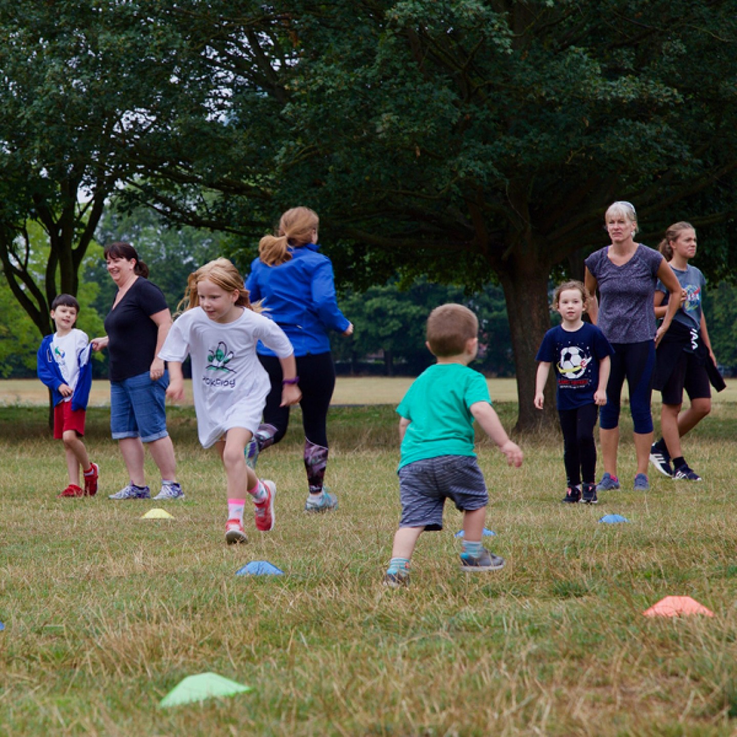 families playing in the park
