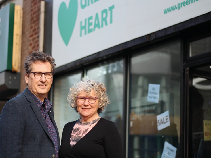 Meet the Husband and Wife Team Andy and Helen Redfern, outside their shop Green Heart Collective