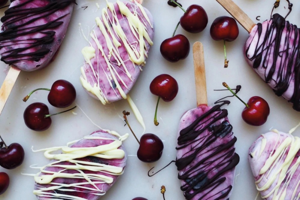 cherry and coconut yogurt ice-pop lollies