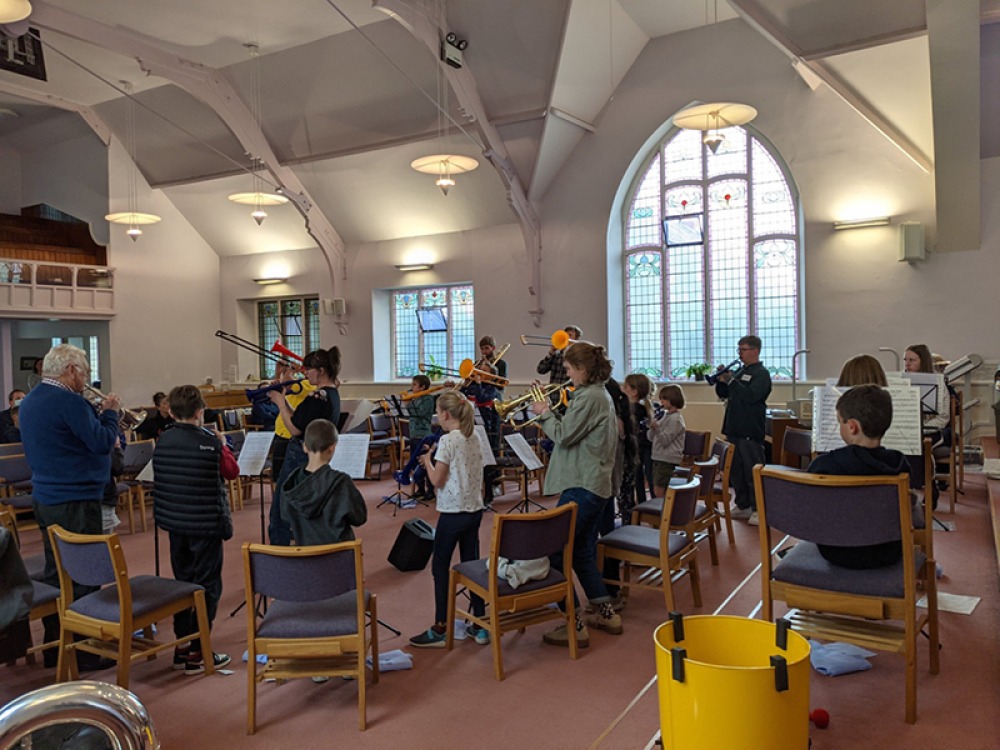 Kids at the Brass Roots Programme learning to play Brass instruments