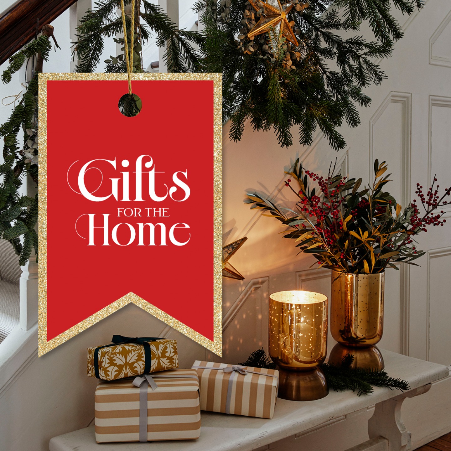 Hallway table with flowers and gifts
