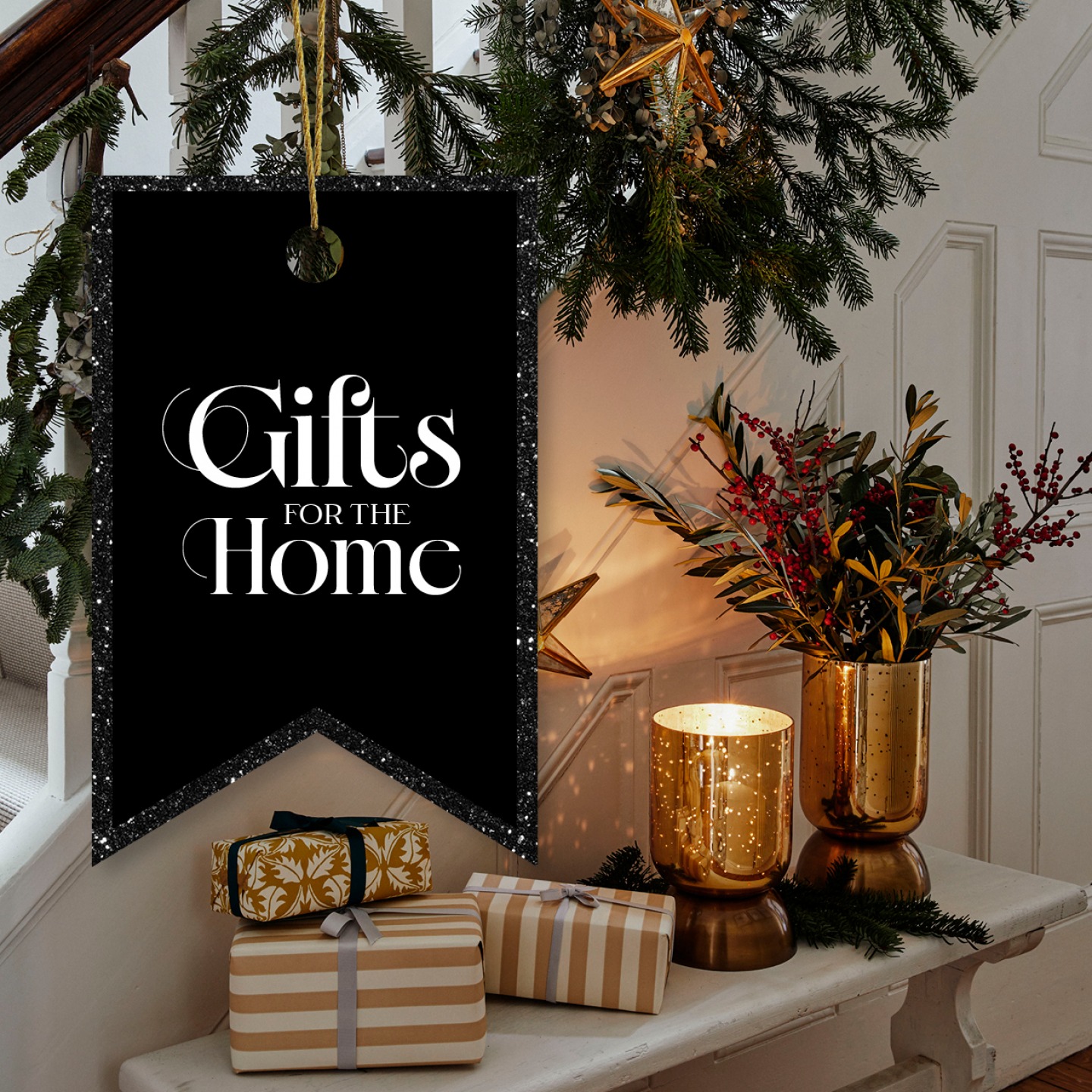 Hallway table with flowers and gifts