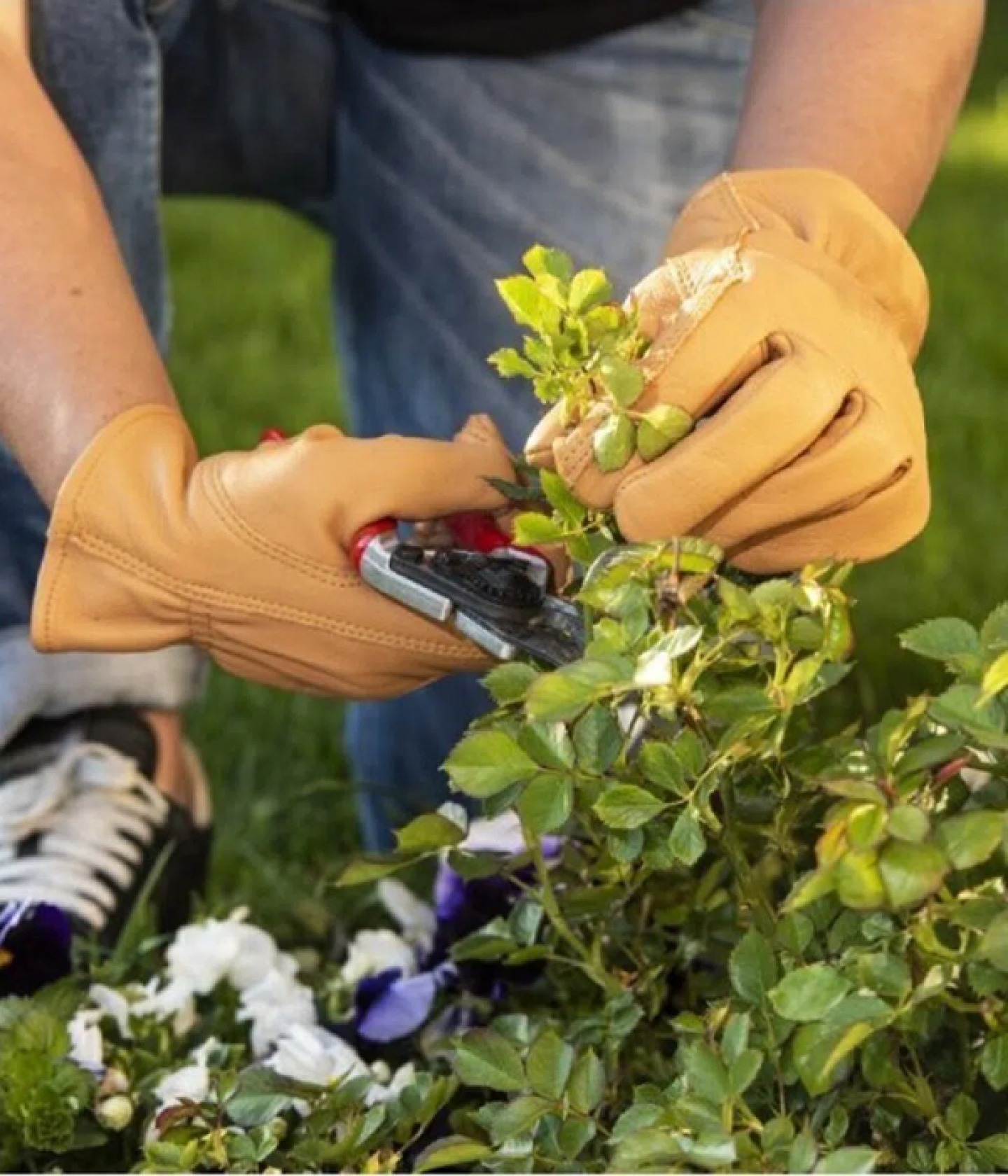 Leather gardening gloves