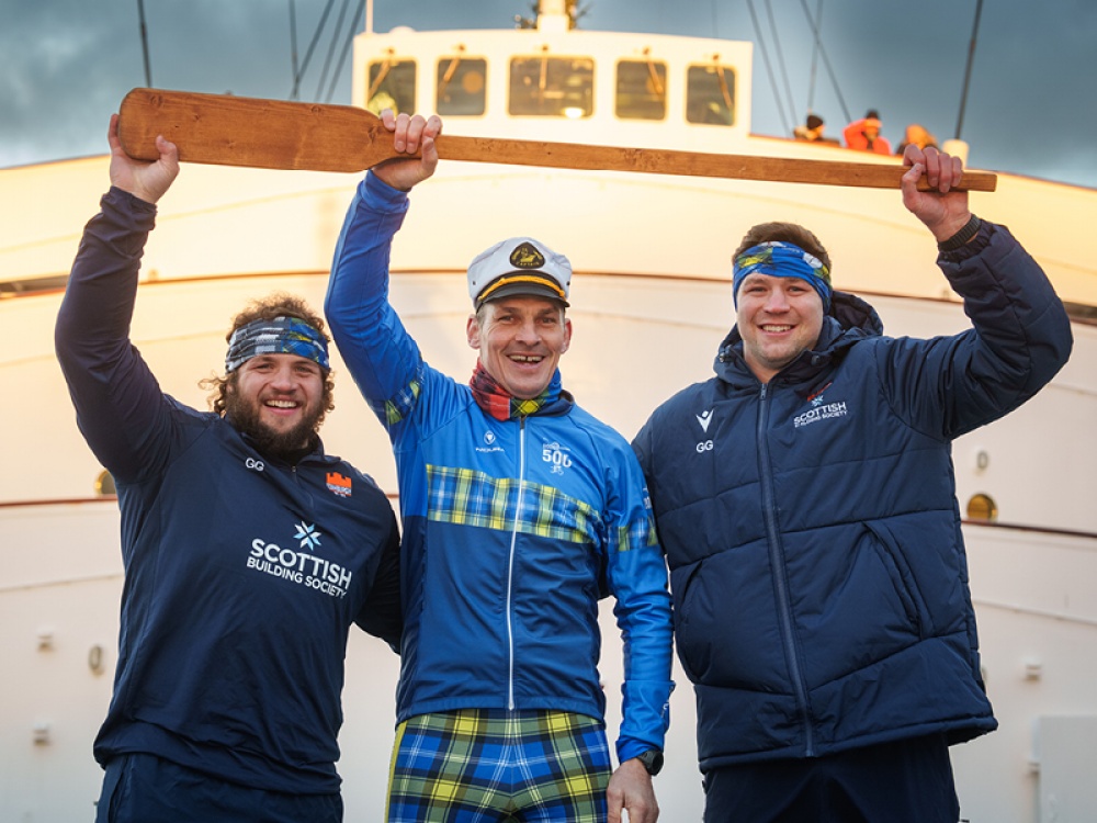 text(L-R) Pierre Schoeman, Edinburgh and Scotland_  Rob Wainwright, former Scotland captain and Doddie Aid founder_ Grant Gilchrist, Edinburgh and Scotland International