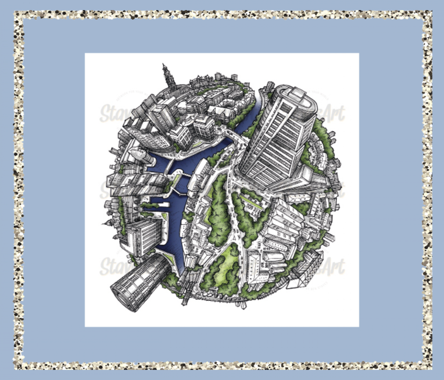 The Leeds Waterfront Globe print