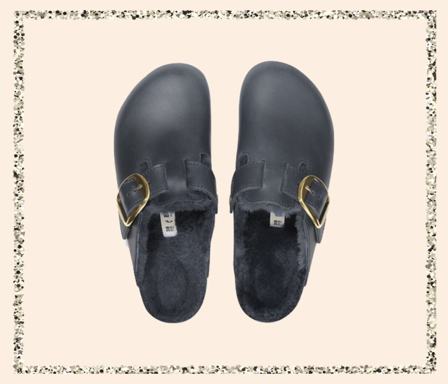 Navy shearling Boston clogs