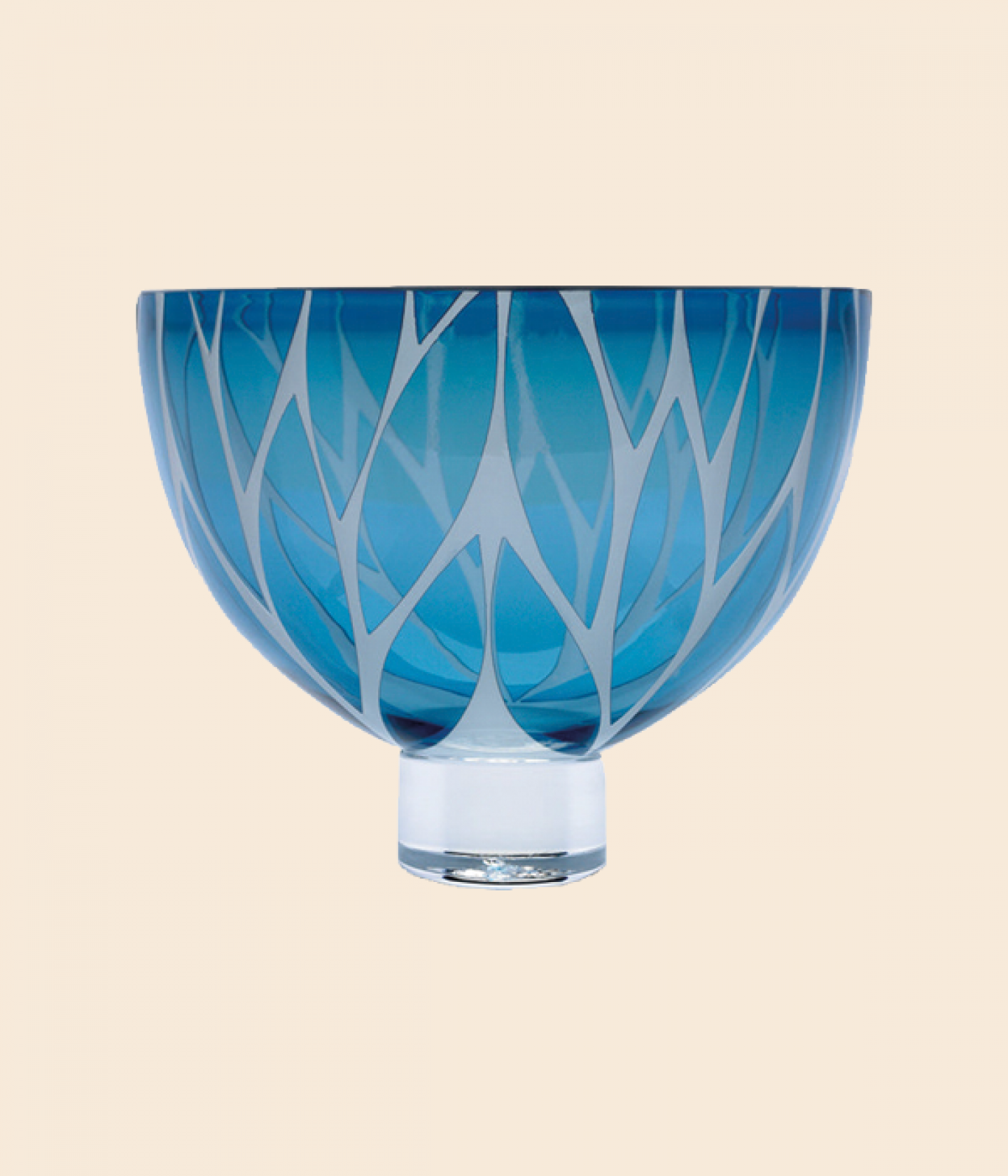 Long leaves steel blue engraved glass bowl