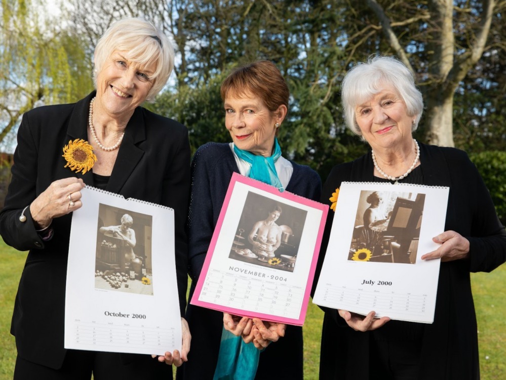 Blood Cancer UK Supporter Celia Imrie with two of the original Calendar Girls, Tricia Stewart and Lynda Logan