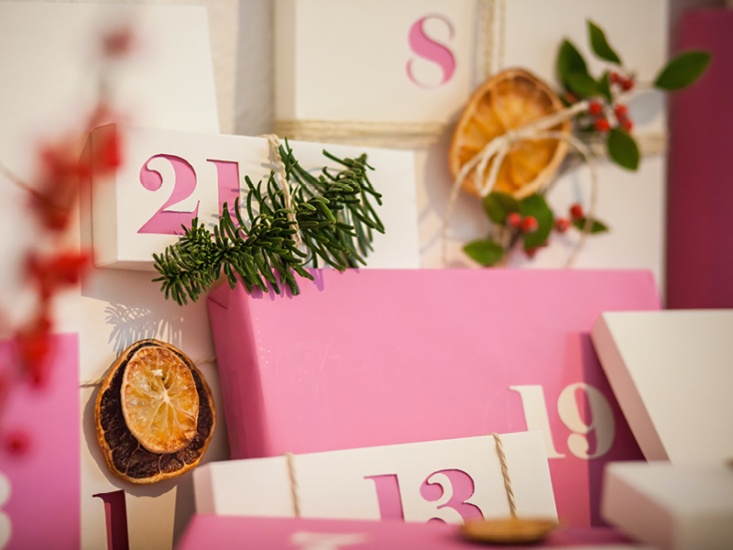 pink and white presents with numbers on them