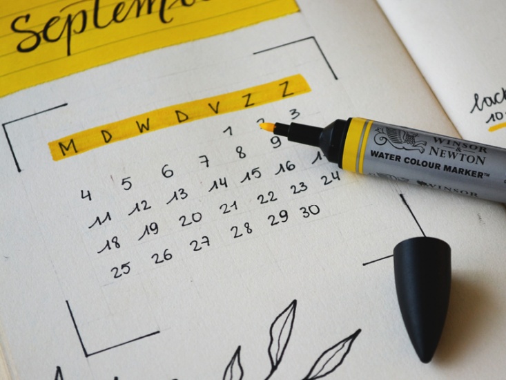 illustrated diary with yellow marker pen