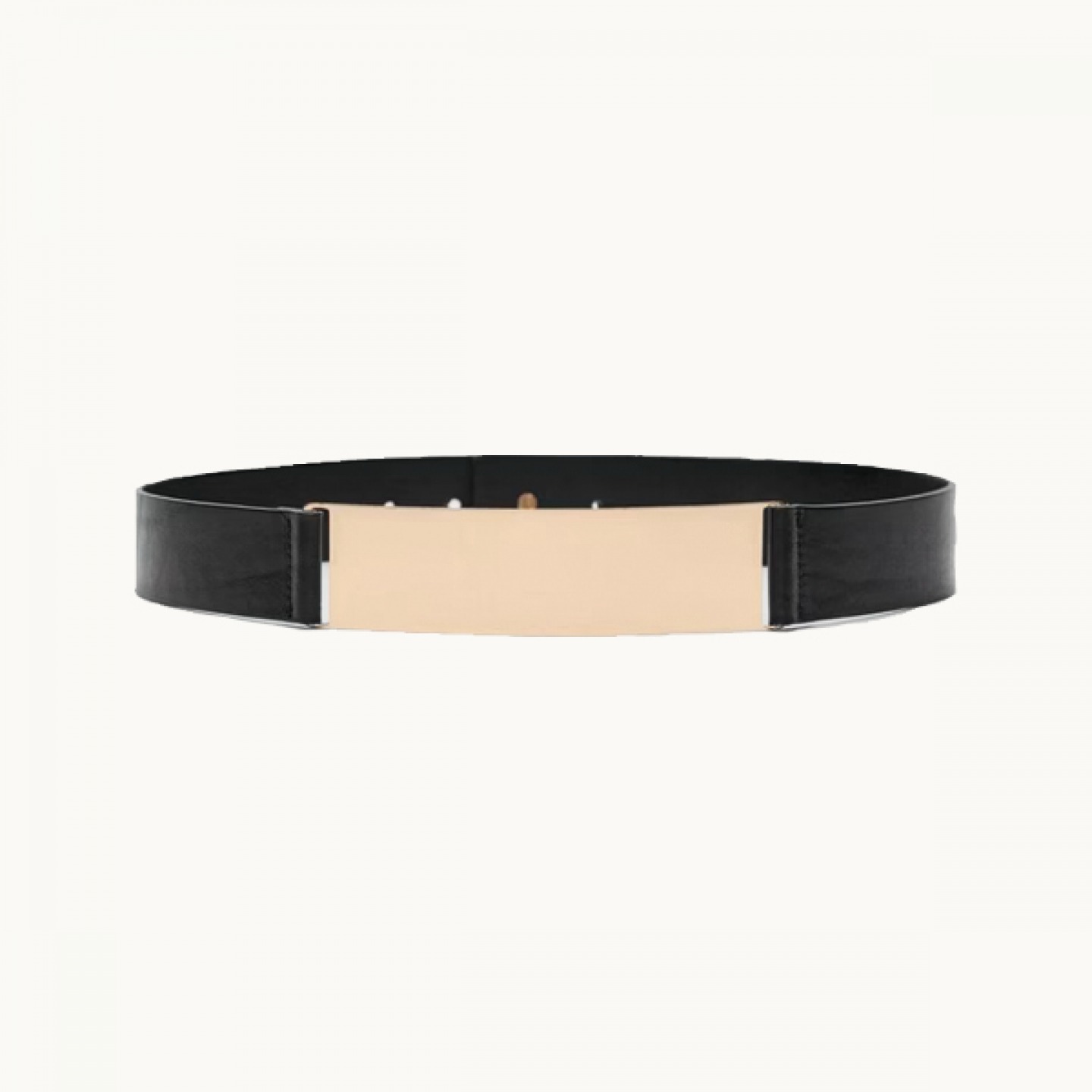 Black leather belt with gold oblong clasp