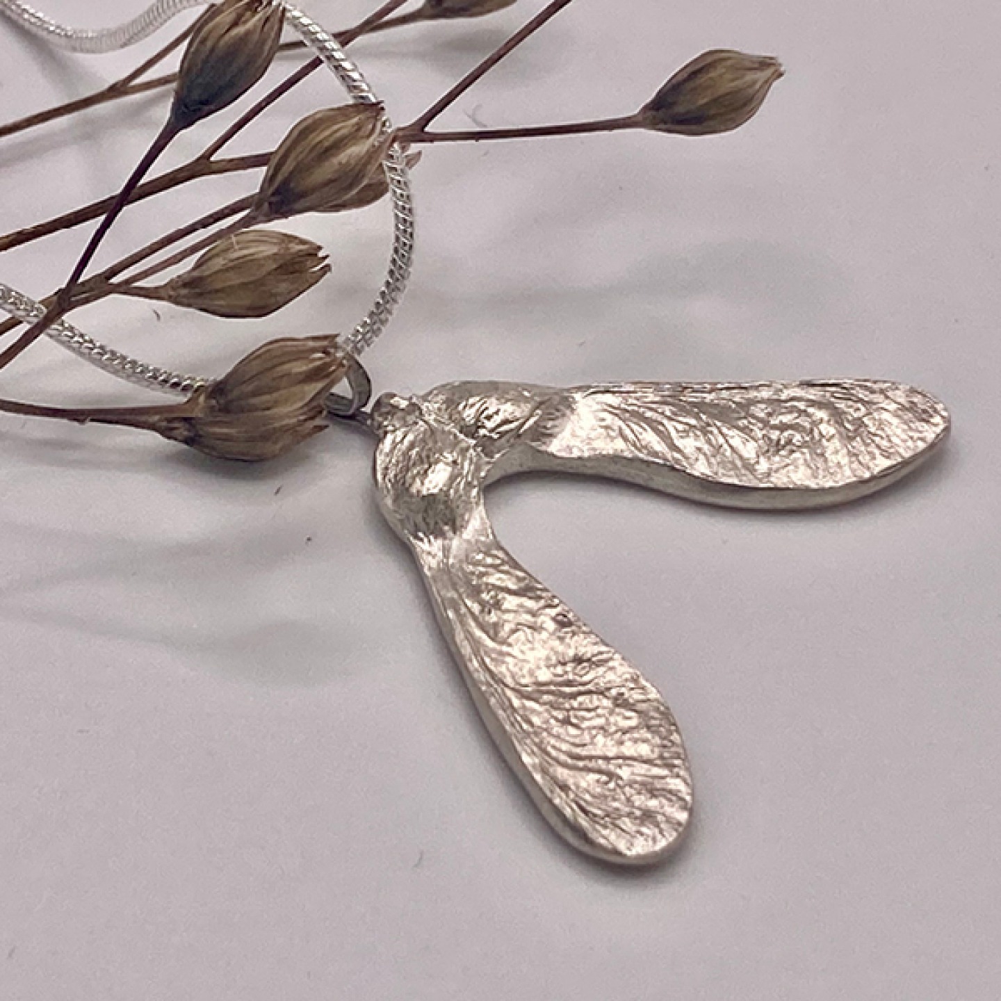 Silver acorn leaf necklace