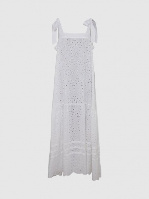 Broderie scallop edge midi dress with tie fasting straps