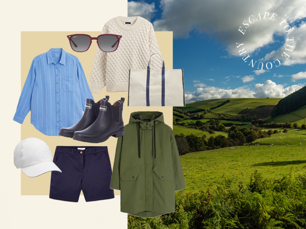 Photo of the countryside with fashion product shots