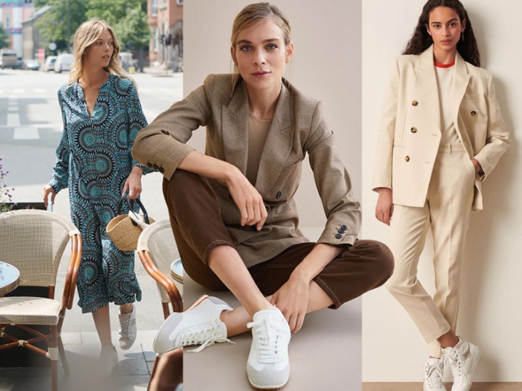 3 models wearing white trainers