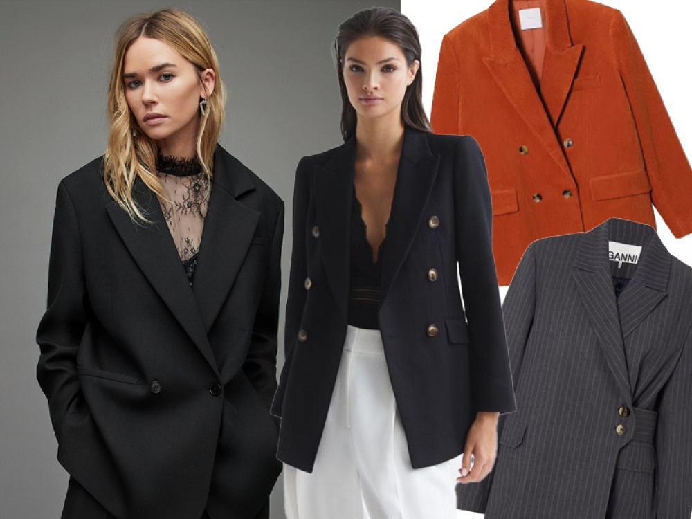 models wearing a dark coloured blazer