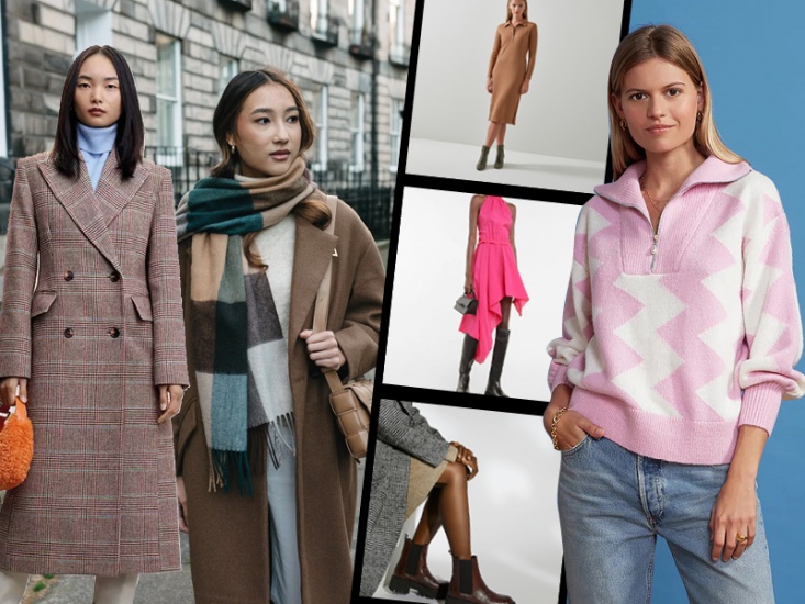 collage of fashion models wearing winter clothing