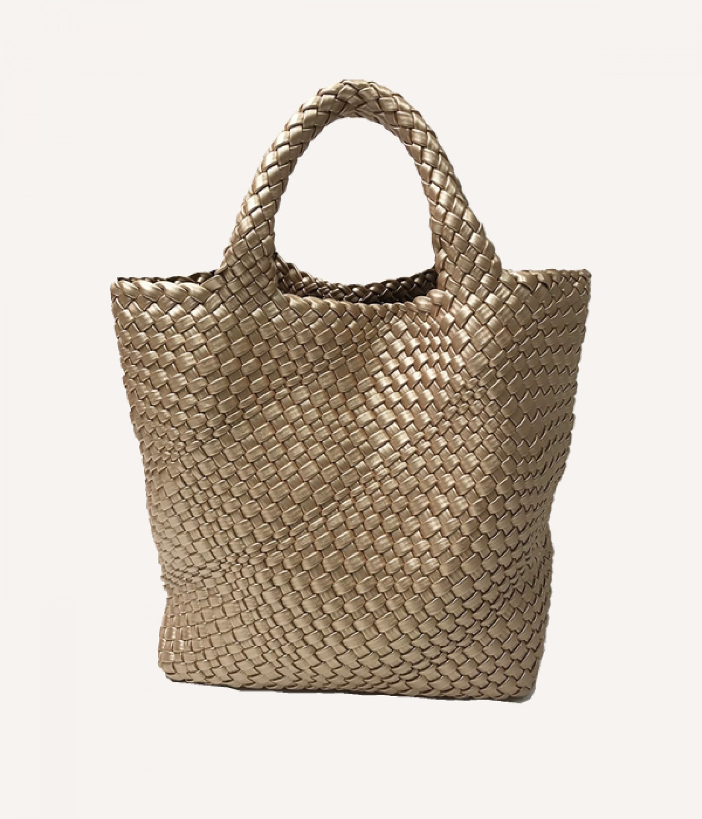 Handknitted leather gold tote