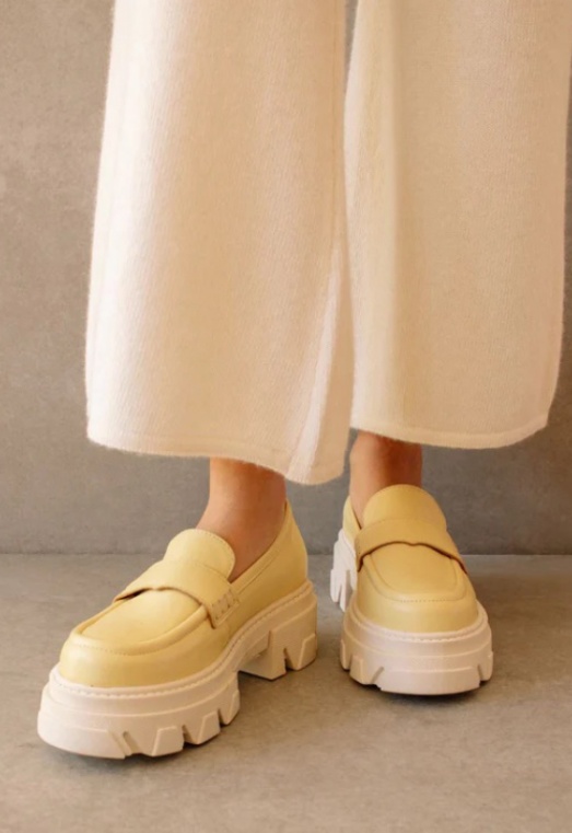 pale yellow chunky sole loafers