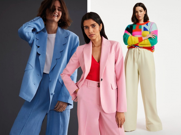 3 models wearing bright clothing