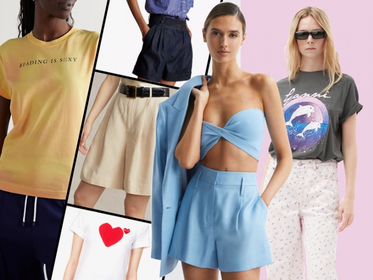 collage image of models wearing t-shirts and shorts