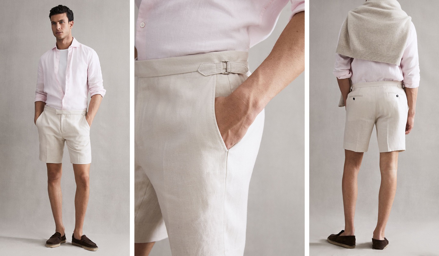 Linen side adjuster shorts
